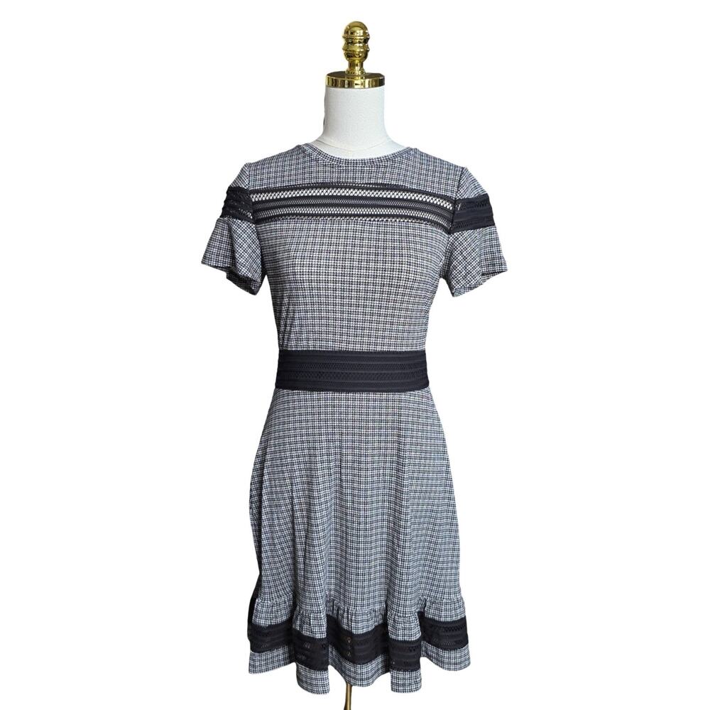Michael Kors Dress Womens PM Black White Houndstooth Fit Flare NWT